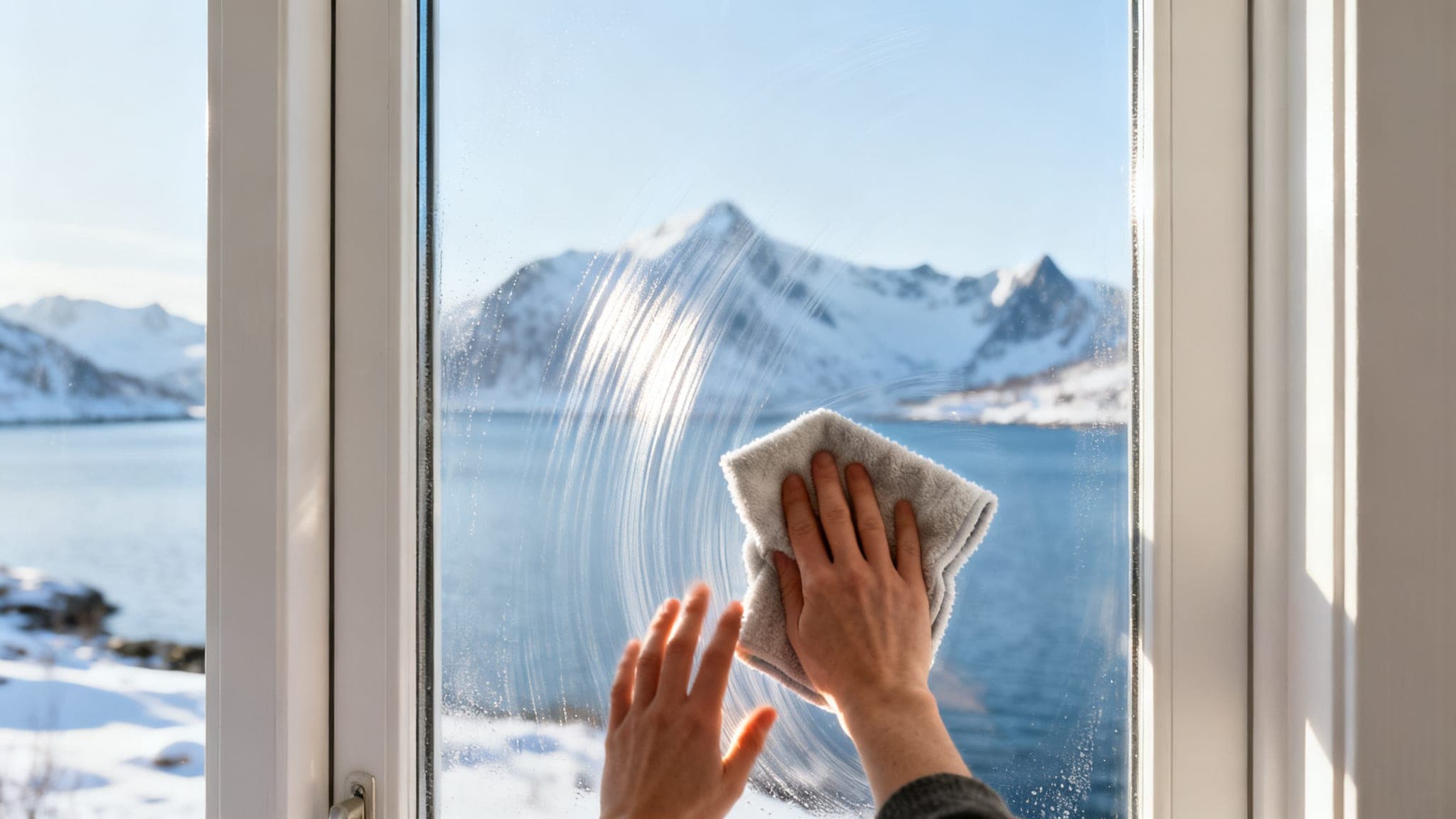 Vinduspuss med utsikt mot fjorden